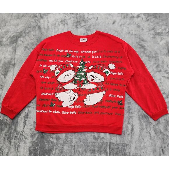 Vintage 90s Nutcracker Dual-Sided Teddy Bear Christmas Sweatshirt Size M Red - Picture 1 of 10